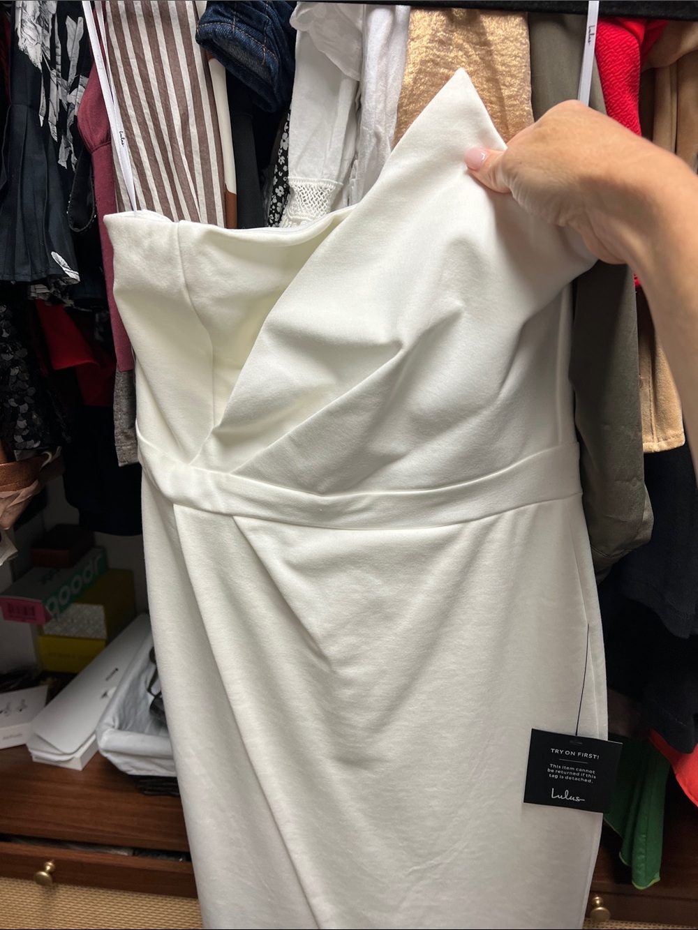 Lulu's Ivory Strapless Sheath Dress